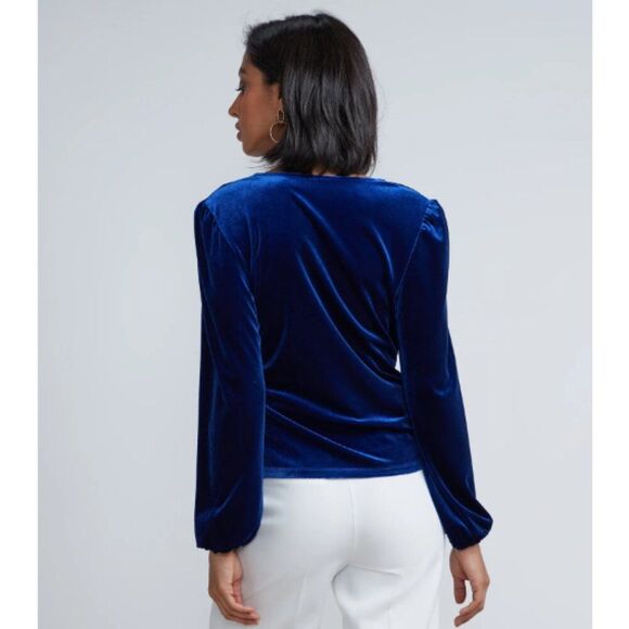 NY&CO V-Neck Velvet Top | Long Sleeve Wrap-Tie | Women's Small - Picture 2 of 10